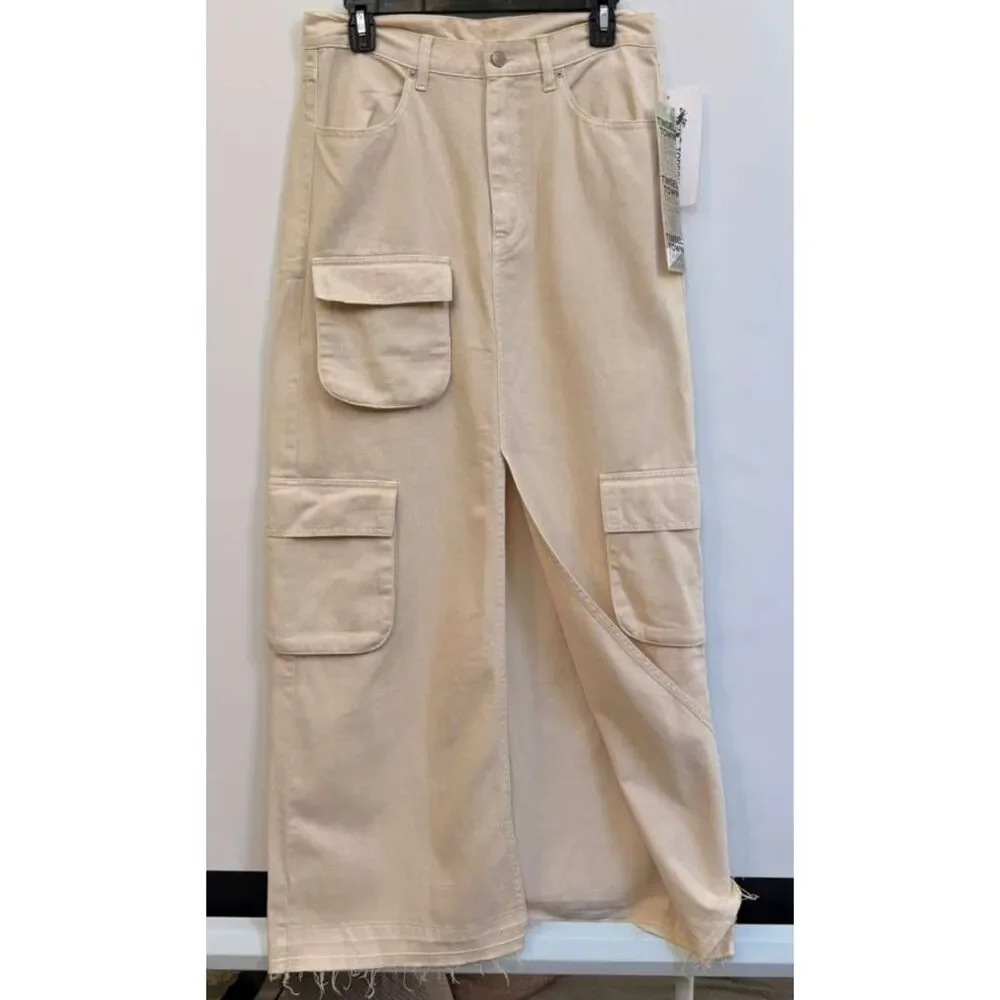 Denim Cargo Long Skirt - Picture 1 of 3